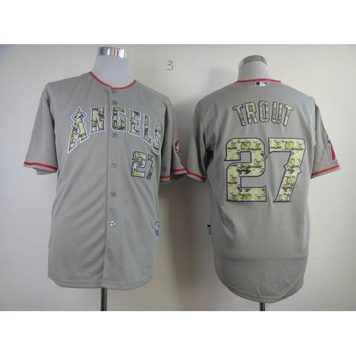 Los Angeles Angels of Anaheim #27 Mike Trout Grey USMC Cool Base Stitched Jersey Men's