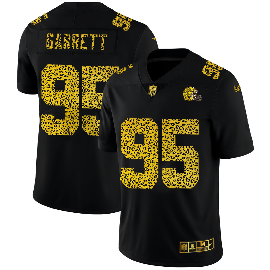 Cleveland Browns #95 Myles Garrett Men's Leopard Print Fashion Vapor Limited Jersey Black