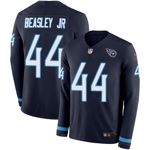 Tennessee Titans #44 Vic Beasley Jr Navy Blue Team Color Men's Stitched Limited Therma Long Sleeve Jersey Men's