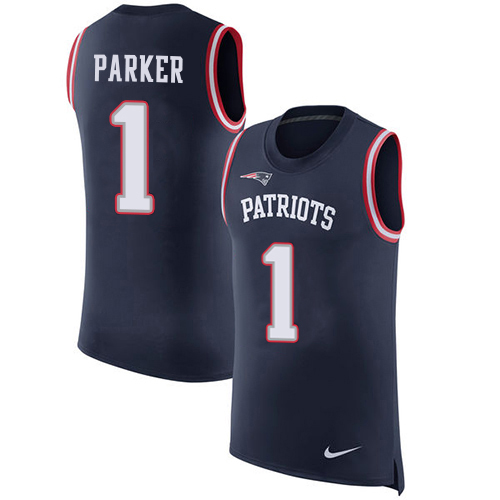 Patriots #1 DeVante Parker Navy Blue Team Color Men's Stitched Limited Rush Tank Top Jersey