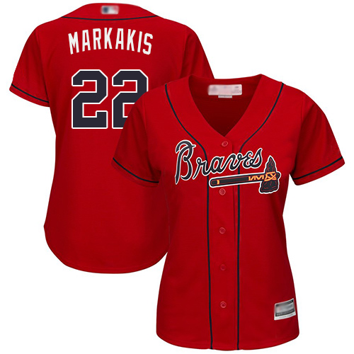 Atlanta Braves #22 Nick Markakis Red Alternate Women's Stitched Jersey Womens