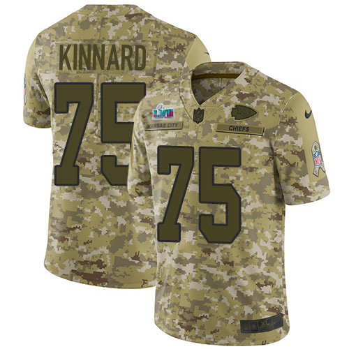Chiefs #75 Darian Kinnard Camo Super Bowl LVII Patch Men's Stitched Limited 2018 Salute To Service Jersey