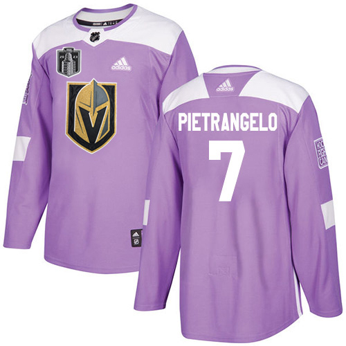 Adidas Golden Knights #7 Alex Pietrangelo Purple Youth 2023 Stanley Cup Final Patch Authentic Fights Cancer Stitched Jersey