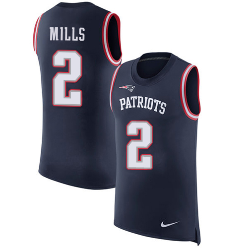Patriots #2 Jalen Mills Navy Blue Team Color Men's Stitched Limited Rush Tank Top Jersey