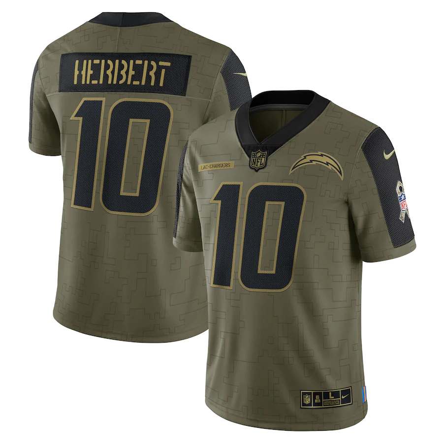 Los Angeles Chargers #10 Justin Herbert Olive 2021 Salute To Service Limited Player Jersey