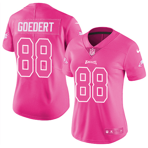 Eagles #88 Dallas Goedert Pink Women's Stitched Limited Rush Fashion Jersey