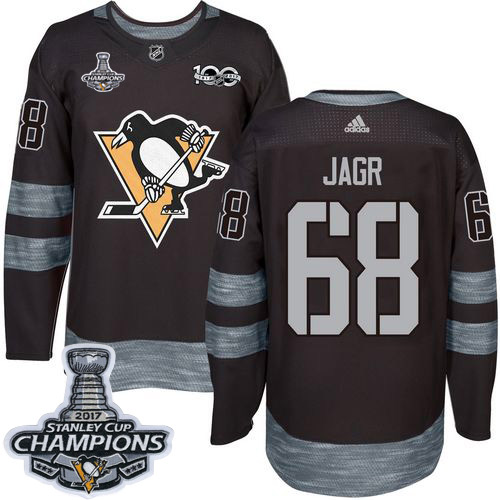 Adidas Pittsburgh Penguins #68 Jaromir Jagr Black 1917-2017 100th Anniversary Stanley Cup Finals Champions Stitched Jersey Men's