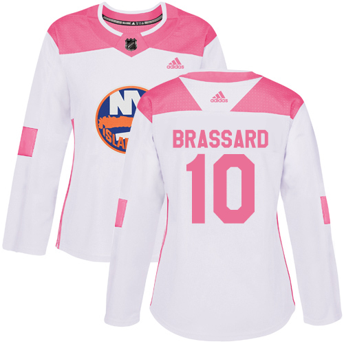 Adidas New York Islanders #10 Derek Brassard White/Pink Authentic Fashion Women's Stitched Jersey Womens