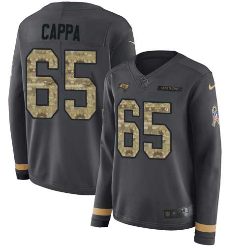 Tampa Bay Buccaneers #65 Alex Cappa Anthracite Salute to Service Women's Stitched Limited Therma Long Sleeve Jersey Womens
