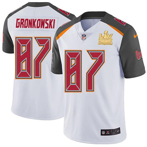 Buccaneers #87 Rob Gronkowski White Men's Super Bowl LV Champions Patch Stitched Vapor Untouchable Limited Jersey
