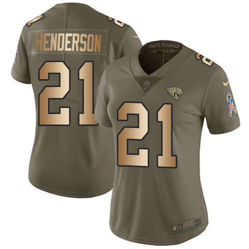 Jacksonville Jaguars #21 C.J. Henderson Olive/Gold Women's Stitched Limited 2017 Salute To Service Jersey Womens