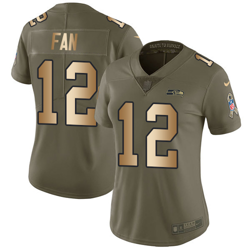 Seahawks #12 Fan Olive/Gold Women's Stitched Limited 2017 Salute To Service Jersey