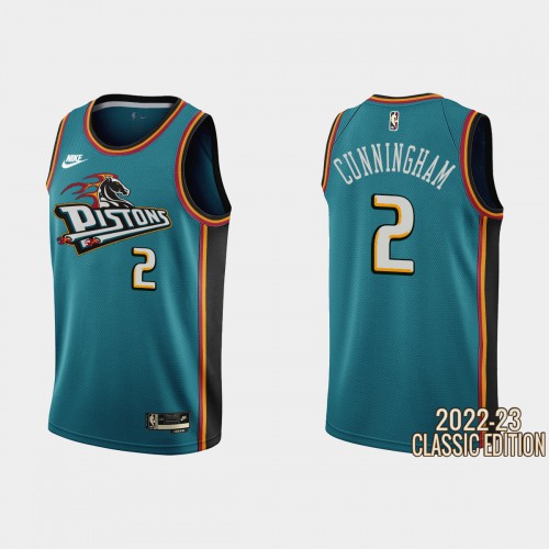 Detroit Detroit Pistons #2 Cade Cunningham Teal Mens 2022-23 Classic Edition Jersey Mens