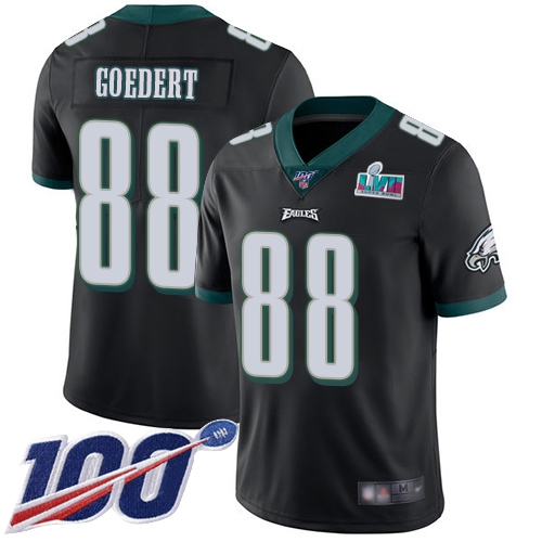 Eagles #88 Dallas Goedert Black Super Bowl LVII Patch Alternate Men's Stitched 100th Season Vapor Limited Jersey