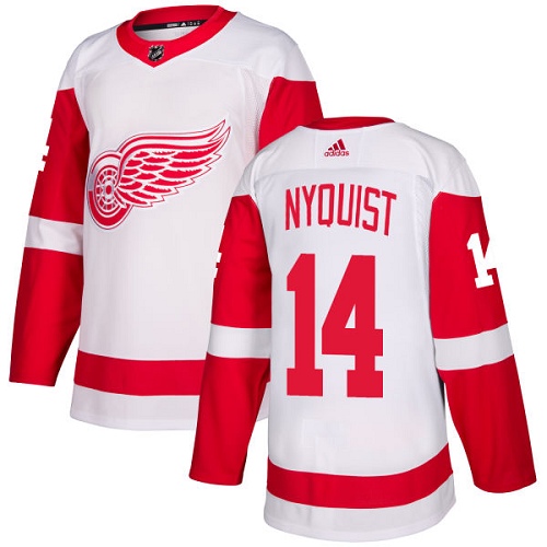 Adidas Detroit Red Wings #14 Gustav Nyquist White Road Authentic Stitched Jersey Men's