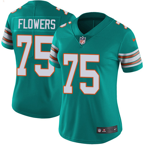 Miami Dolphins #75 Ereck Flowers Aqua Green Alternate Women's Stitched Vapor Untouchable Limited Jersey Womens