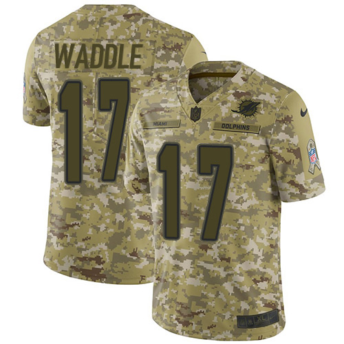 Dolphins #17 Jaylen Waddle Camo Men's Stitched Limited 2018 Salute To Service Jersey
