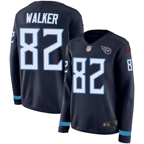 Tennessee Titans #82 Delanie Walker Navy Blue Team Color Women's Stitched Limited Therma Long Sleeve Jersey Womens
