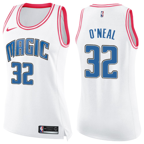 Orlando Magic #32 Shaquille ONeal White/Pink Womens Swingman Fashion Jersey Womens