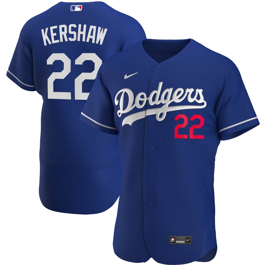 Los Angeles Dodgers #22 Clayton Kershaw Men's Royal Alternate 2020 Authentic Player Jersey