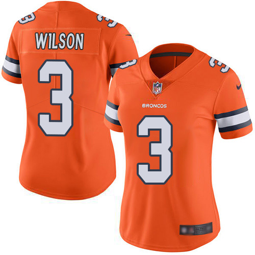 Broncos #3 Russell Wilson Orange Women's Stitched Limited Rush Jersey