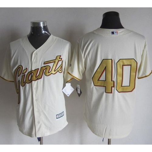 San Francisco Giants #40 Madison Bumgarner Cream(Gold No.) New Cool Base Stitched Jersey Men's