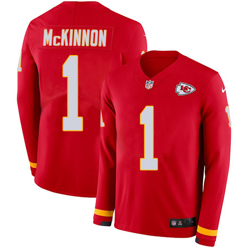 Chiefs #1 Jerick McKinnon Red Team Color Men's Stitched Limited Therma Long Sleeve Jersey