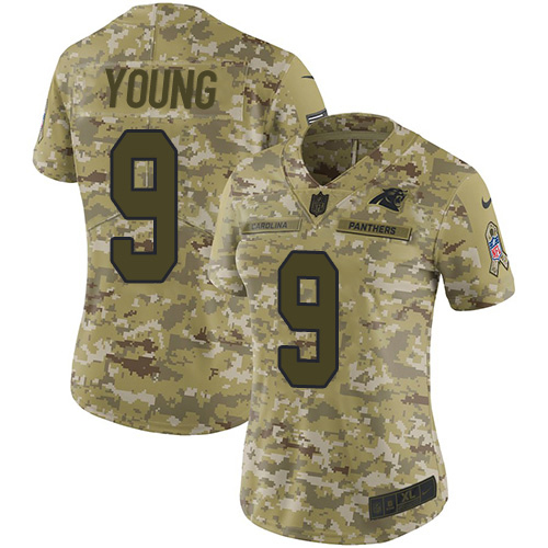 Panthers #9 Bryce Young Camo Women's Stitched Limited 2018 Salute To Service Jersey