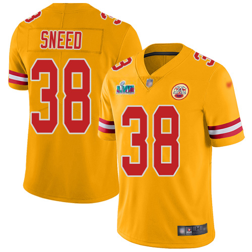 Chiefs #38 L'Jarius Sneed Gold Super Bowl LVII Patch Men's Stitched Limited Inverted Legend Jersey