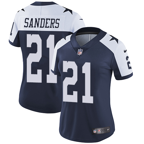 Cowboys #21 Deion Sanders Navy Blue Thanksgiving Women's Stitched Vapor Untouchable Limited Throwback Jersey