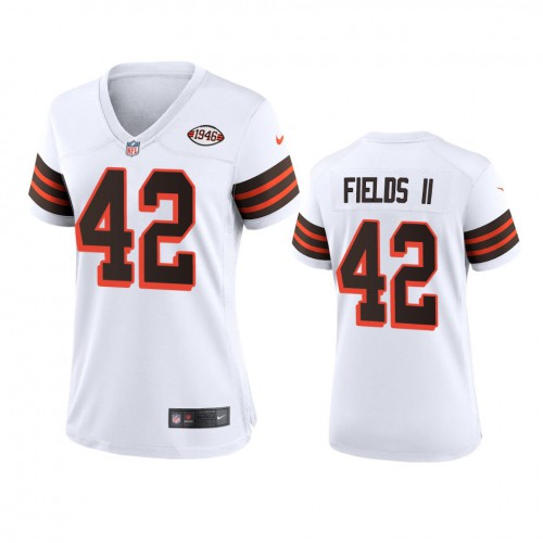 Women Cleveland Browns #42 Tony Fields II 1946 Collection Alternate Game Limited Jersey - White Womens