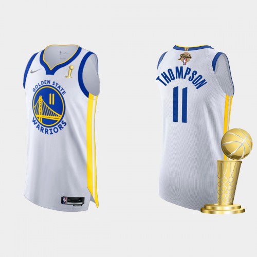 Golden State Golden State Warriors #11 Klay Thompson Mens White 2021-22 Finals Champions Authentic Jersey Mens