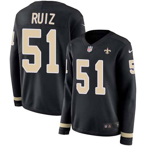 New Orleans Saints #51 Cesar Ruiz Black Team Color Women's Stitched Limited Therma Long Sleeve Jersey Womens