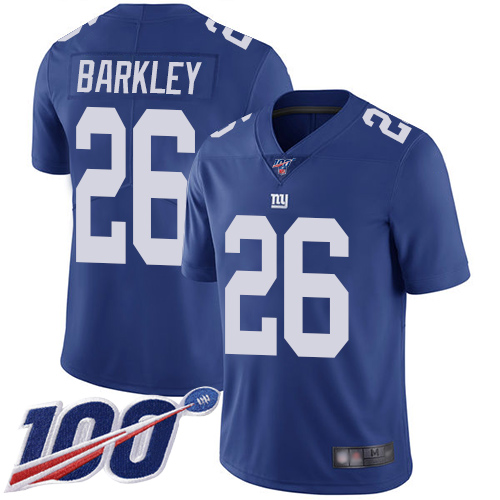 Giants #26 Saquon Barkley Royal Blue Team Color Men's Stitched 100th Season Vapor Limited Jersey