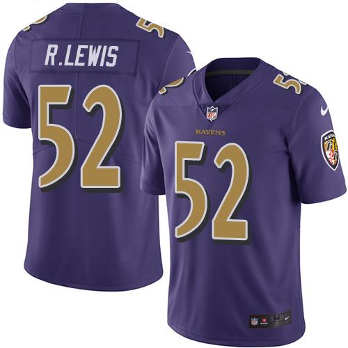 Ravens #52 Ray Lewis Purple Men's Stitched Limited Rush Jersey
