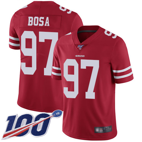 49ers #97 Nick Bosa Red Team Color Youth Stitched 100th Season Vapor Limited Jersey