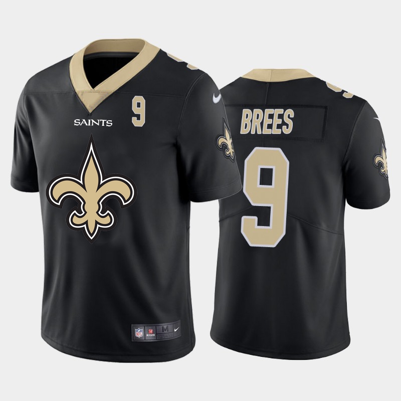 New Orleans Saints #9 Drew Brees Black Men's Big Team Logo Player Vapor Limited Jersey