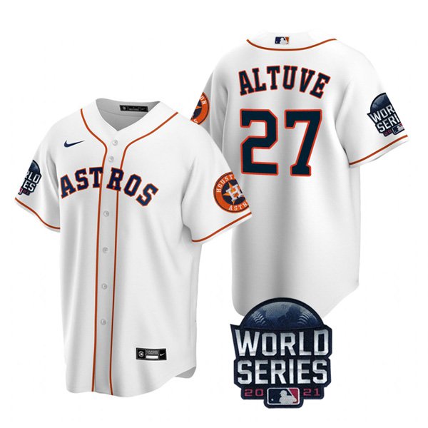 Houston Astros #27 Jose Altuve Men's 150th Anniversary 2021 World Series Game Jersey - White