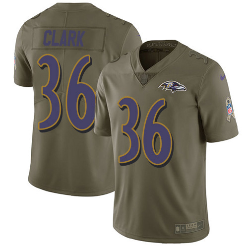 Baltimore Ravens #36 Chuck Clark Olive Youth Stitched Limited 2017 Salute To Service Jersey Youth