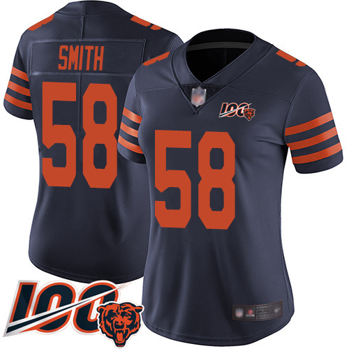 Chicago Bears #58 Roquan Smith Navy Blue Alternate Women's Stitched 100th Season Vapor Limited Jersey Womens
