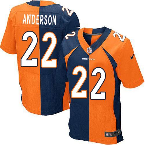 Denver Broncos #22 C.J. Anderson Orange/Navy Blue Men's Stitched Elite Split Jersey Men's