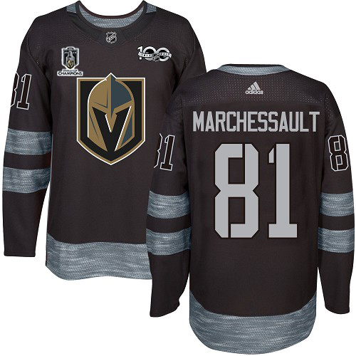 Adidas Golden Knights #81 Jonathan Marchessault Black 2023 Stanley Cup Champions 100th Anniversary Stitched Jersey
