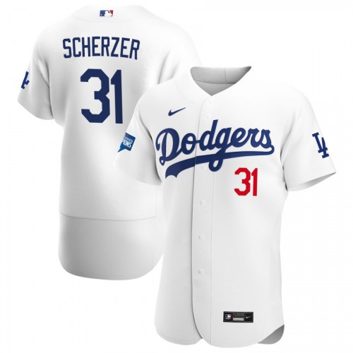 Los Angeles Los Angeles Dodgers #31 Max Scherzer Men's White Home 2020 World Series Champions Authentic Player Jersey Men's
