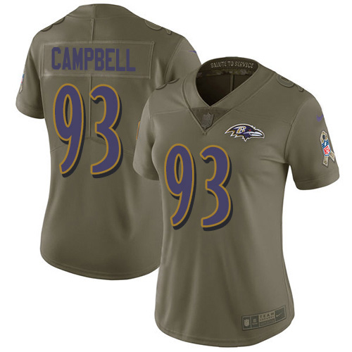 Baltimore Ravens #93 Calais Campbell Olive Women's Stitched Limited 2017 Salute To Service Jersey Womens
