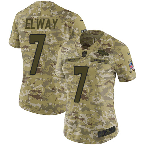 Broncos #7 John Elway Camo Women's Stitched Limited 2018 Salute To Service Jersey