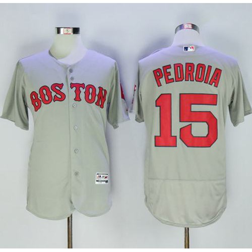 Boston Red Sox #15 Dustin Pedroia Grey Flexbase Authentic Collection Name On Back Stitched Jersey Men's