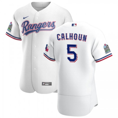 Texas Texas Rangers #5 Willie Calhoun Men's White Home 2020 Authentic Patch Player Jersey Men's