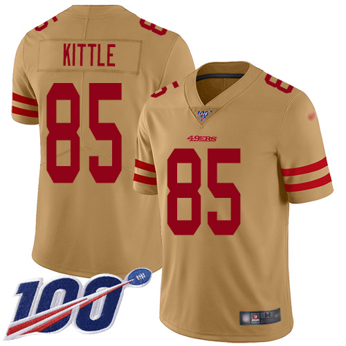49ers #85 George Kittle Gold Men's Stitched Limited Inverted Legend 100th Season Jersey