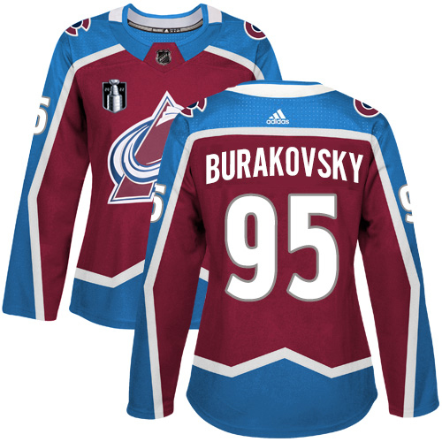 Adidas Colorado Avalanche #95 Andre Burakovsky Burgundy Women's 2022 Stanley Cup Final Patch Home Authentic Stitched Jersey Womens