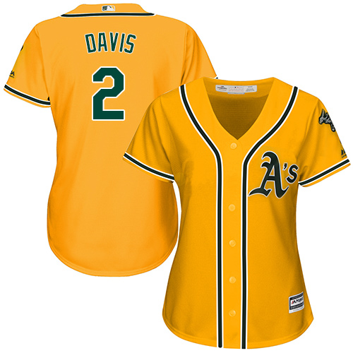 Oakland Athletics #2 Khris Davis Gold Alternate Women's Stitched Jersey Womens